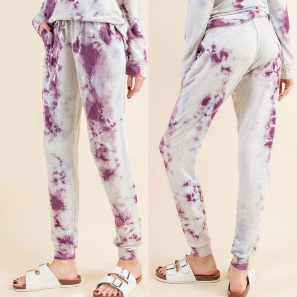 Plum Splash Dye Fleece Lounge Pants - Picture 1 of 14